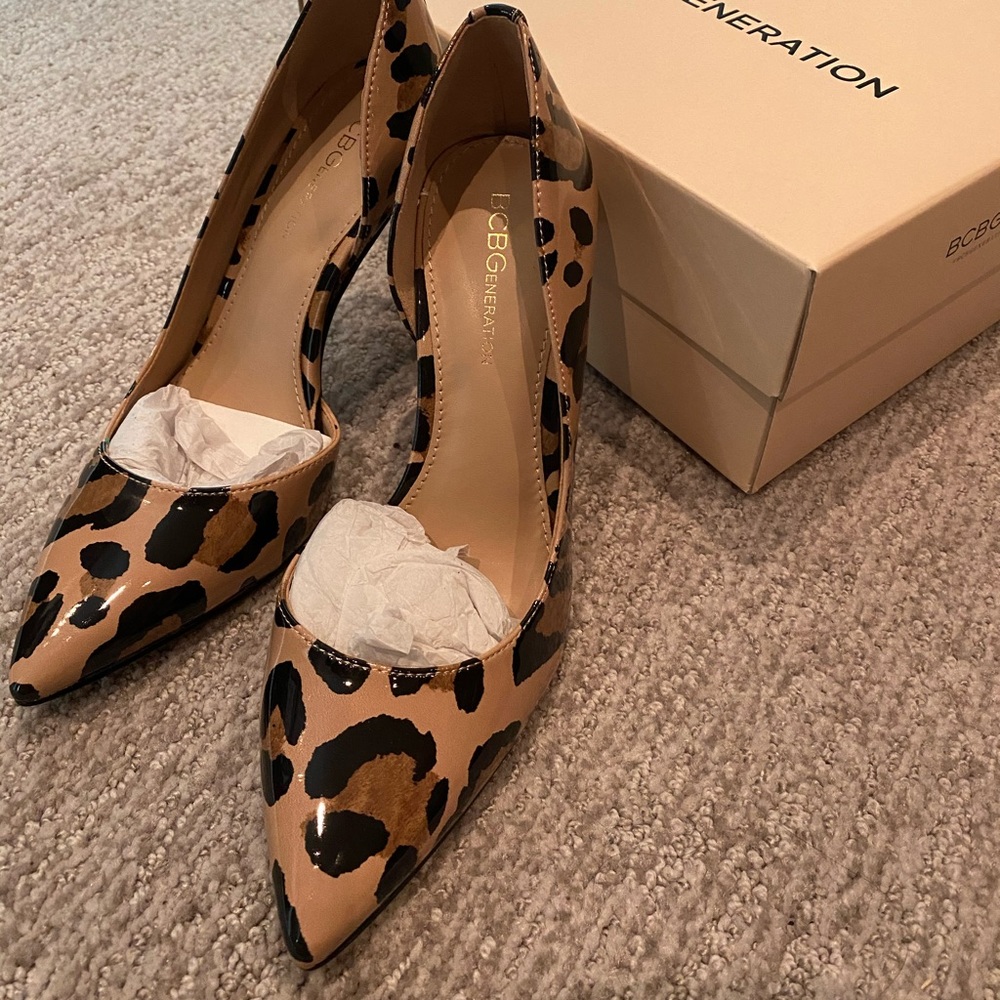 New BCBGeneration shiny leo patent heels